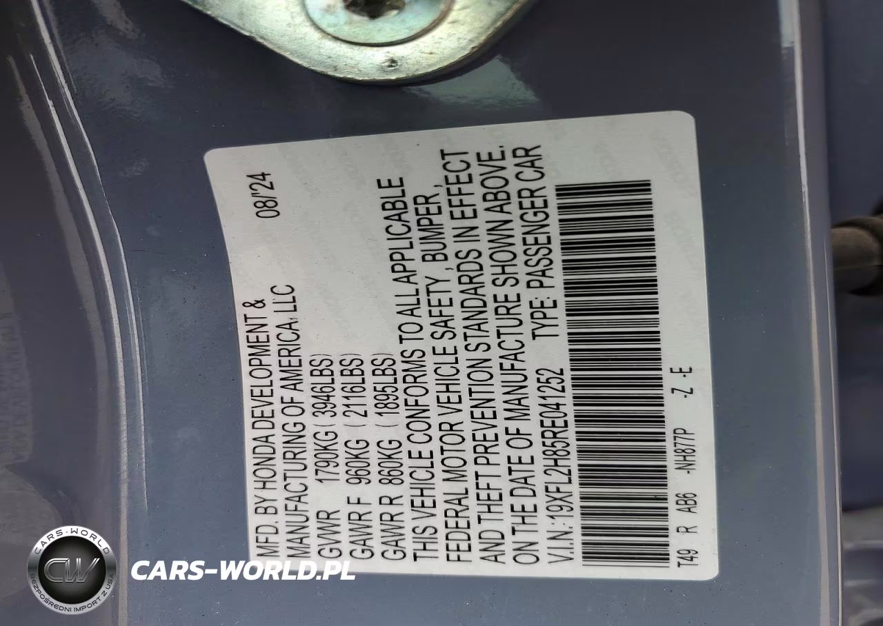 2024 Honda Civic Sport VIN:19XFL2H85RE041252 - 13