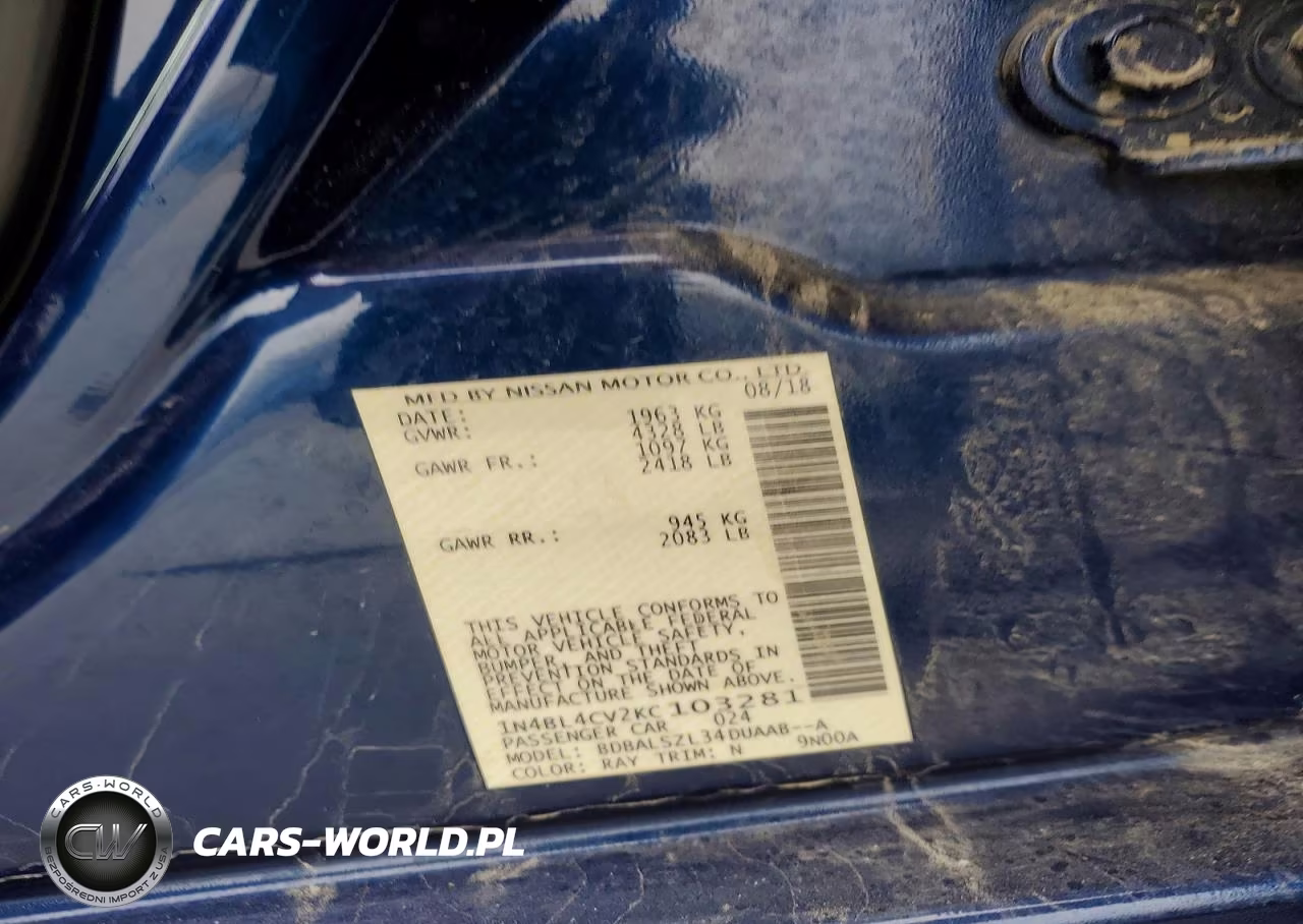 2019 Nissan Altima Sr VIN:1N4BL4CV2KC103281 - 13