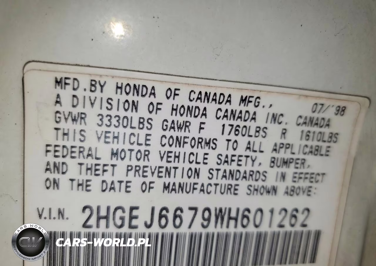 1998 Honda Civic Lx VIN:2HGEJ6679WH601262 - 14