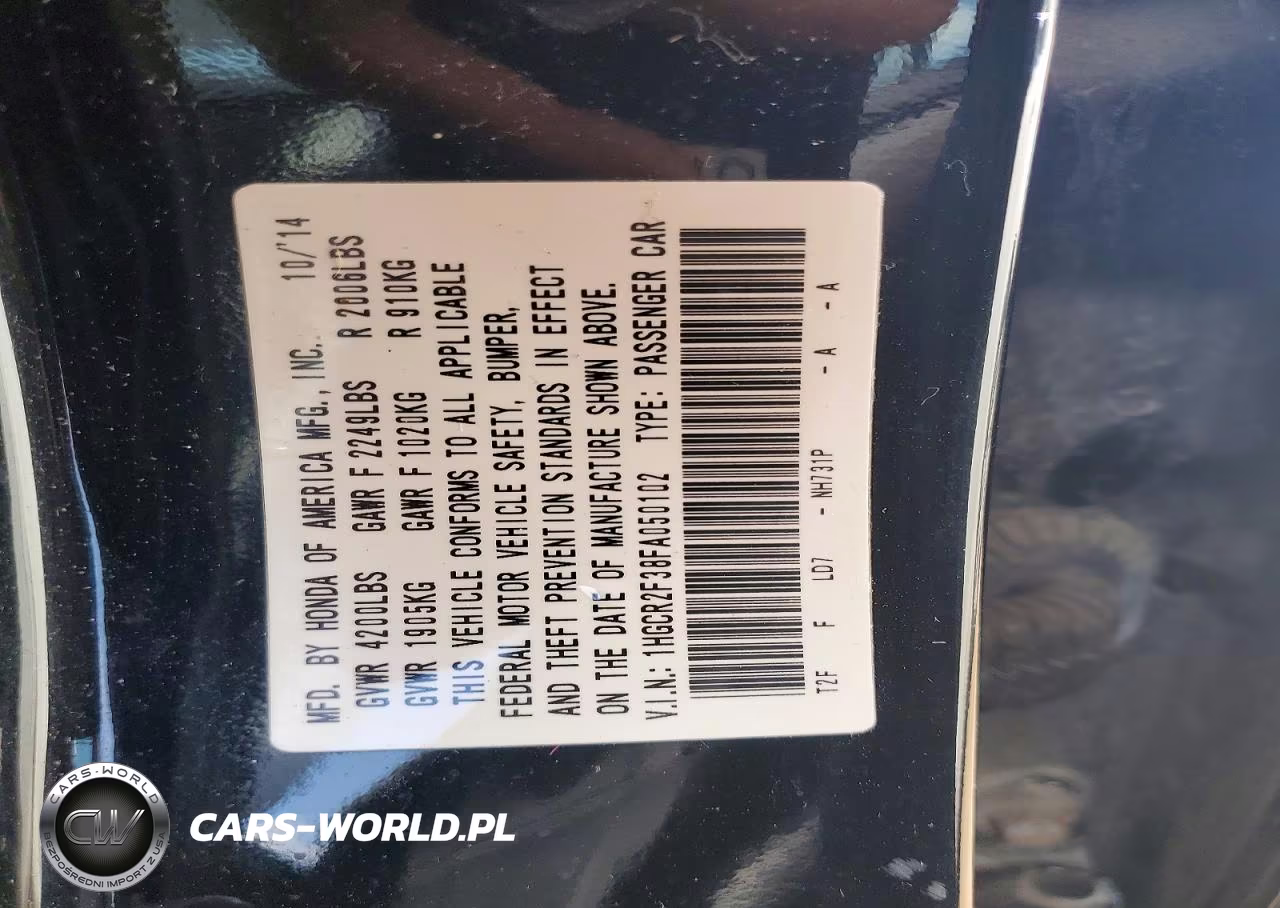 2015 Honda Accord Lx VIN:1HGCR2F38FA050102 - 12