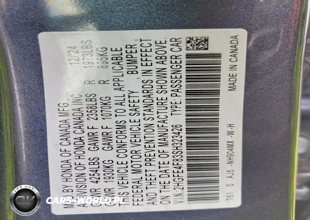 2025 Honda Civic Sport VIN:2HGFE4F83SH323426 - 12