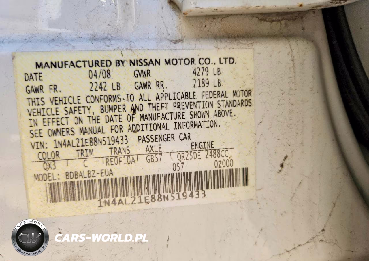 2008 Nissan Altima 2.5 VIN:1N4AL21E88N519433 - 12