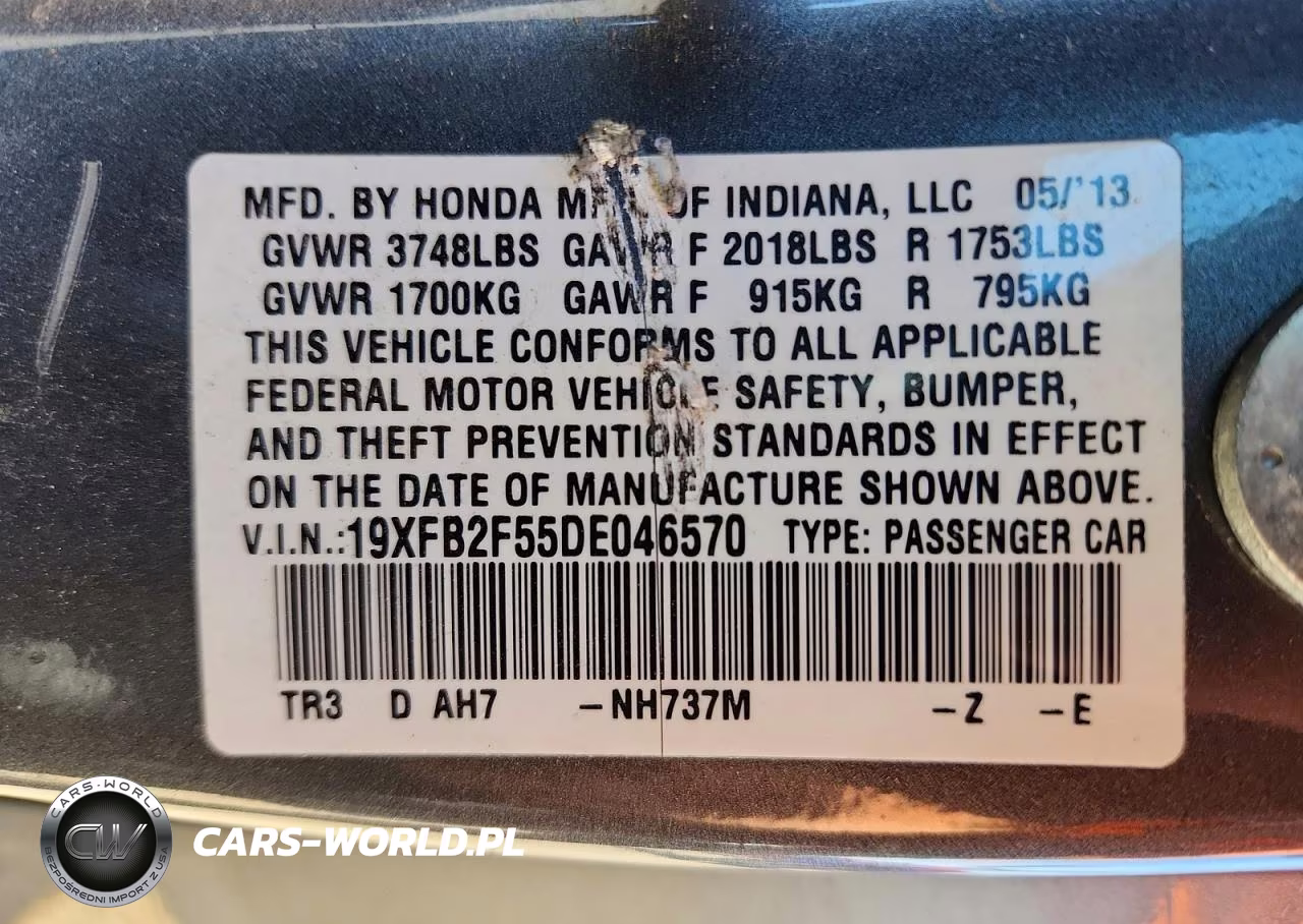 2013 Honda Civic Lx VIN:19XFB2F55DE046570 - 13