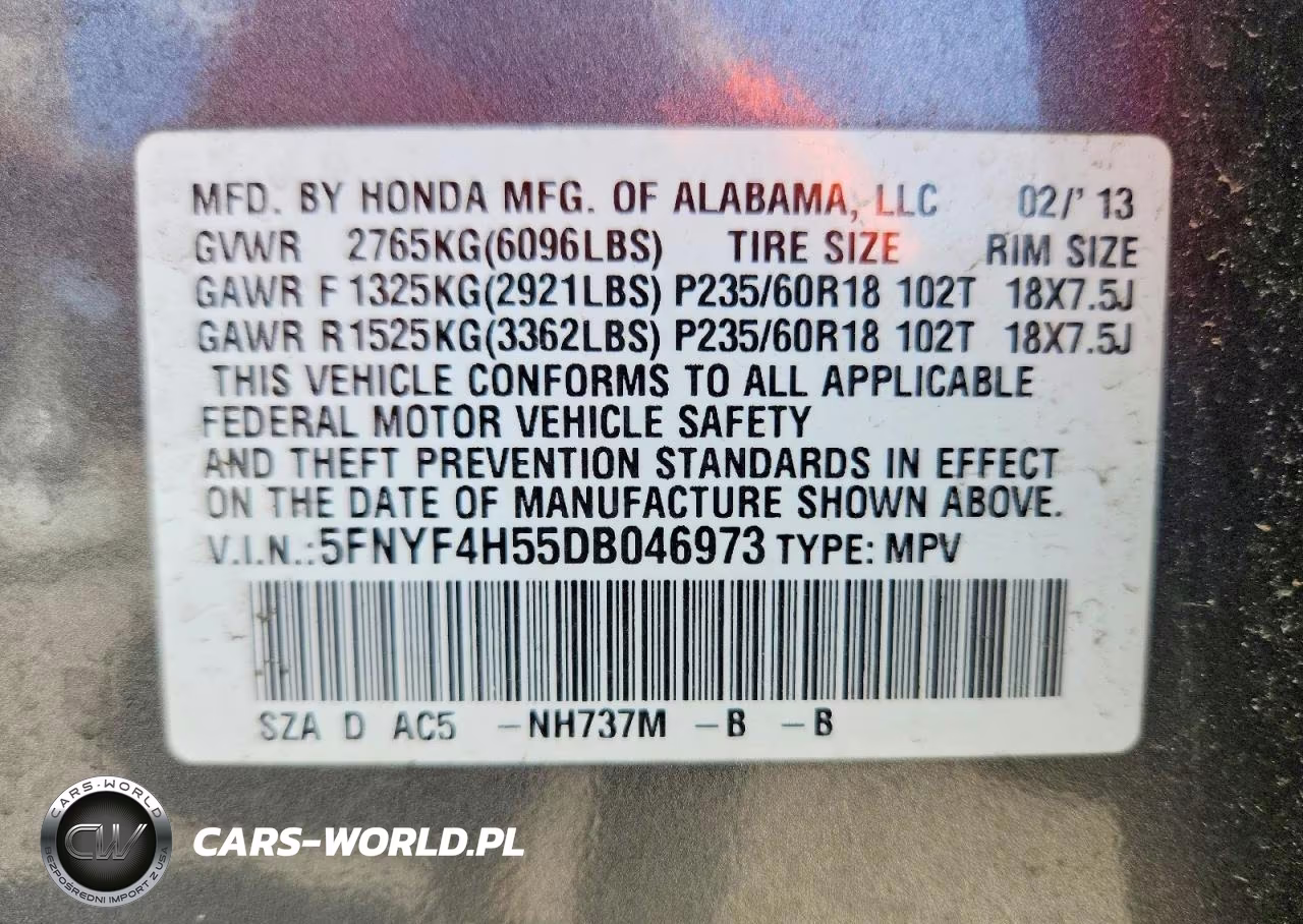 2013 Honda Pilot Exl VIN:5FNYF4H55DB046973 - 13