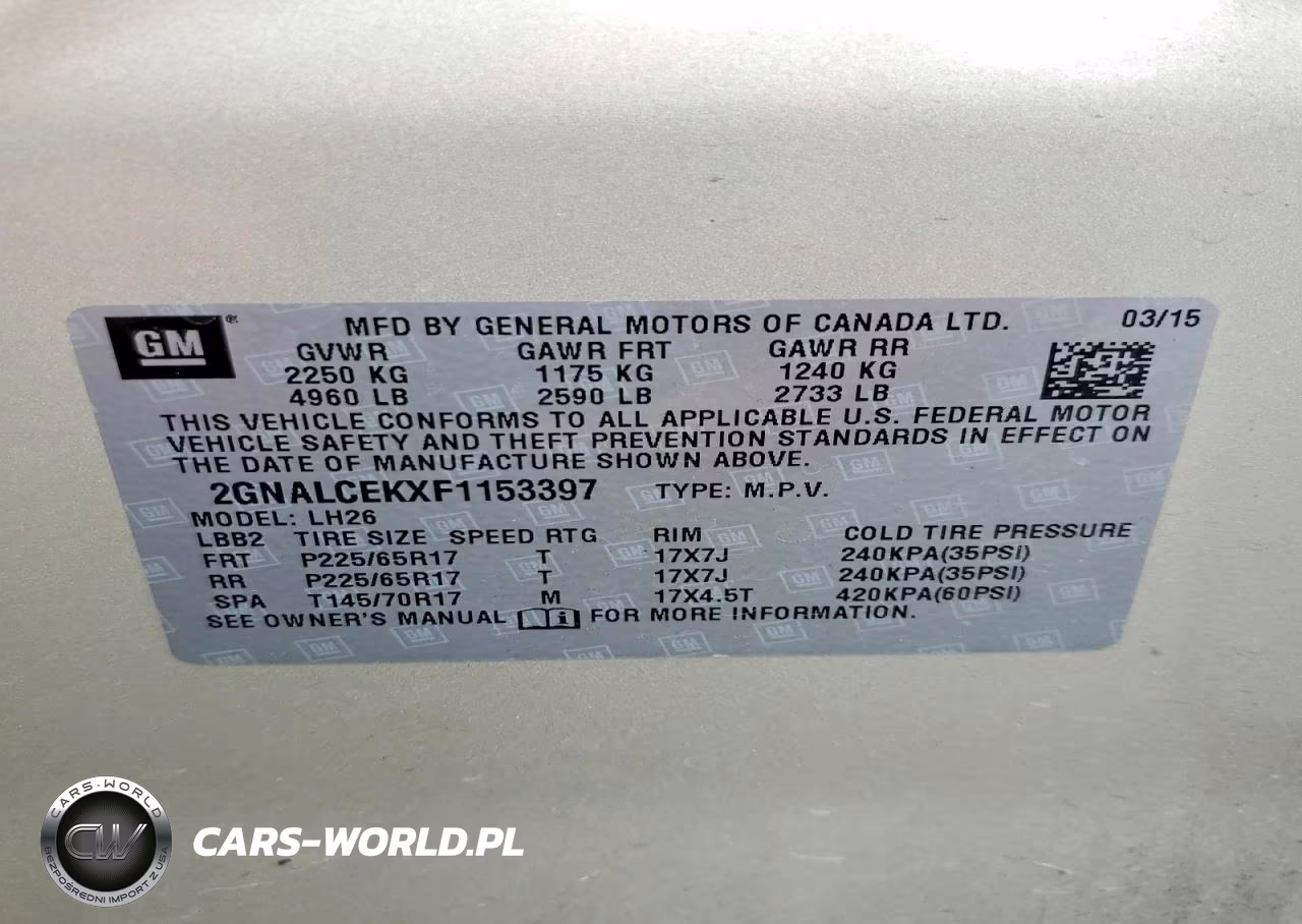 2015 Chevrolet Equinox Lt VIN:2GNALCEKXF1153397 - 12