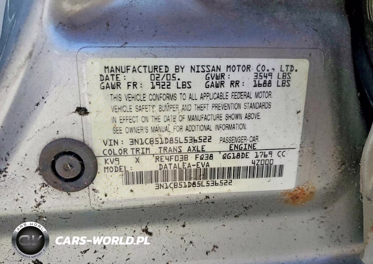2005 Infiniti Sentra 1.8S VIN:3N1CB51D85L536522 - 12
