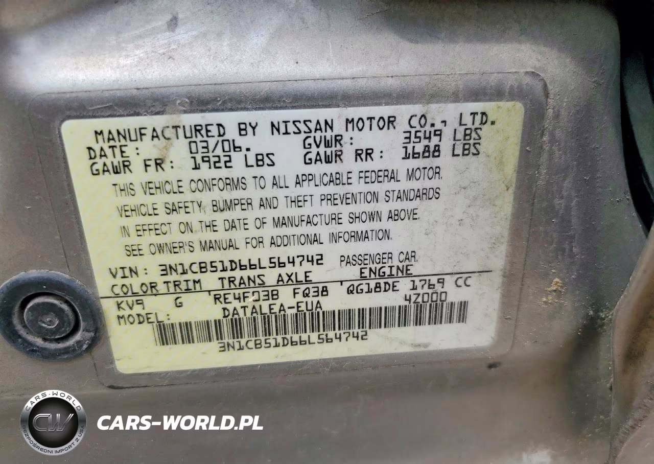 2006 Nissan Sentra 1.8 VIN:3N1CB51D66L564742 - 13