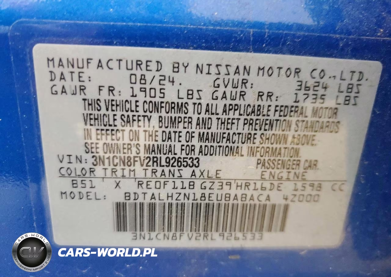 2024 Nissan Versa Sr VIN:3N1CN8FV2RL926533 - 12