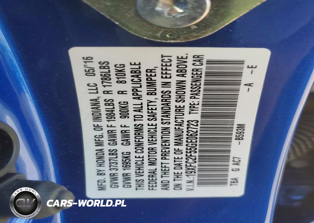 2016 Honda Civic Lx VIN:19XFC2F55GE062723 - 12