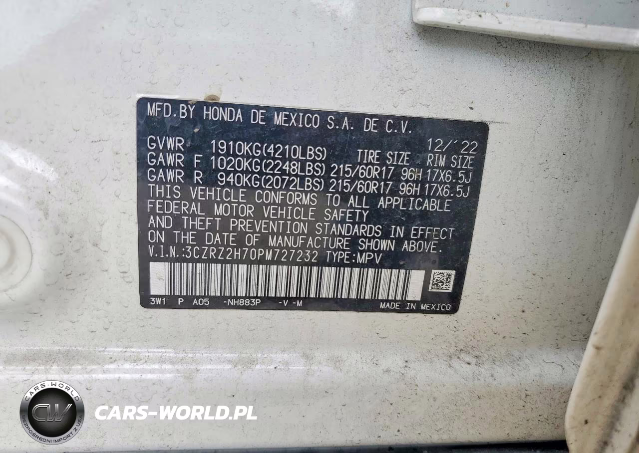2023 Honda Hr-V Exl VIN:3CZRZ2H70PM727232 - 12