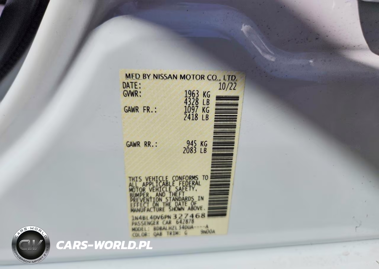 2023 Nissan Altima Sv VIN:1N4BL4DV6PN327468 - 12