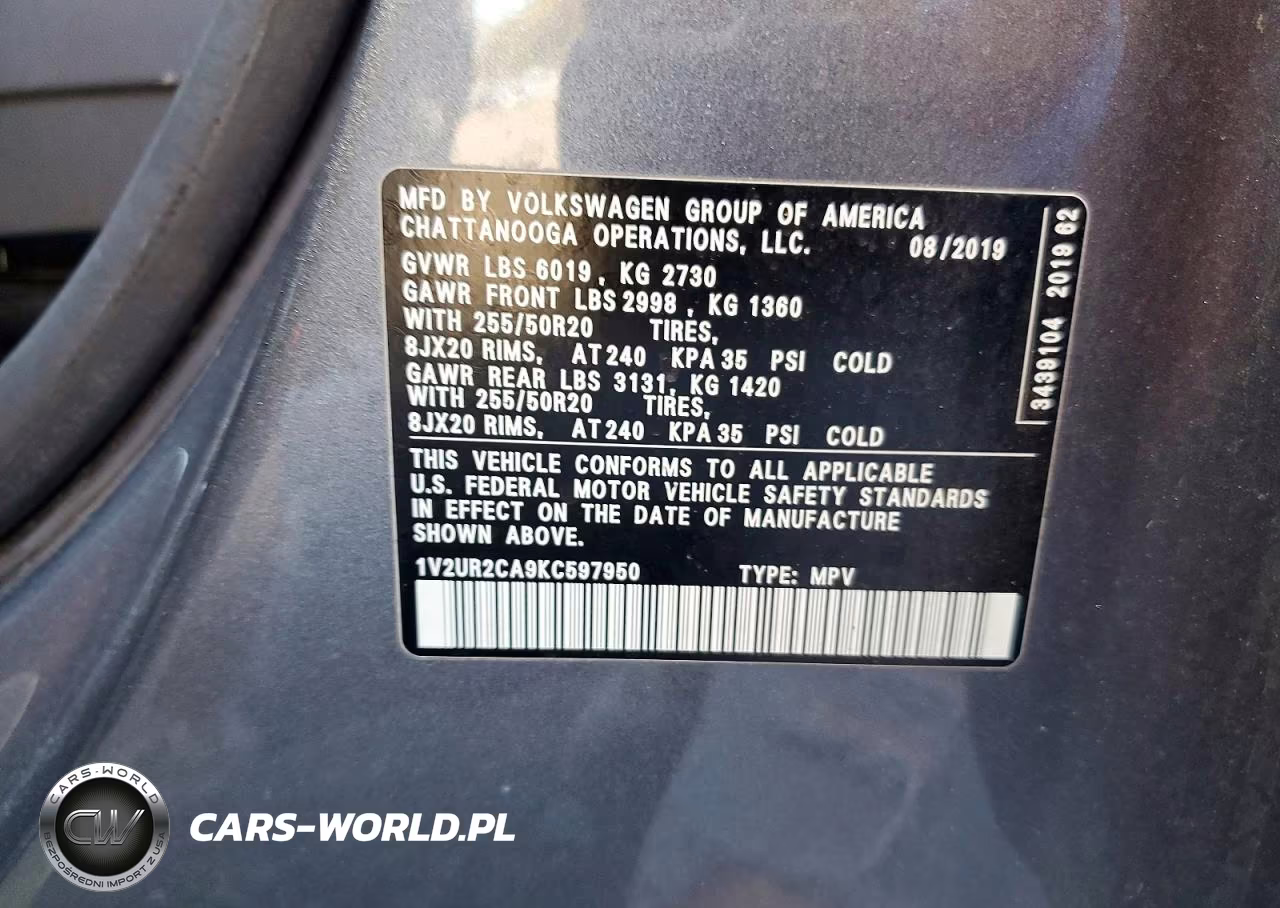 2019 Volkswagen Atlas Se VIN:1V2UR2CA9KC597950 - 14