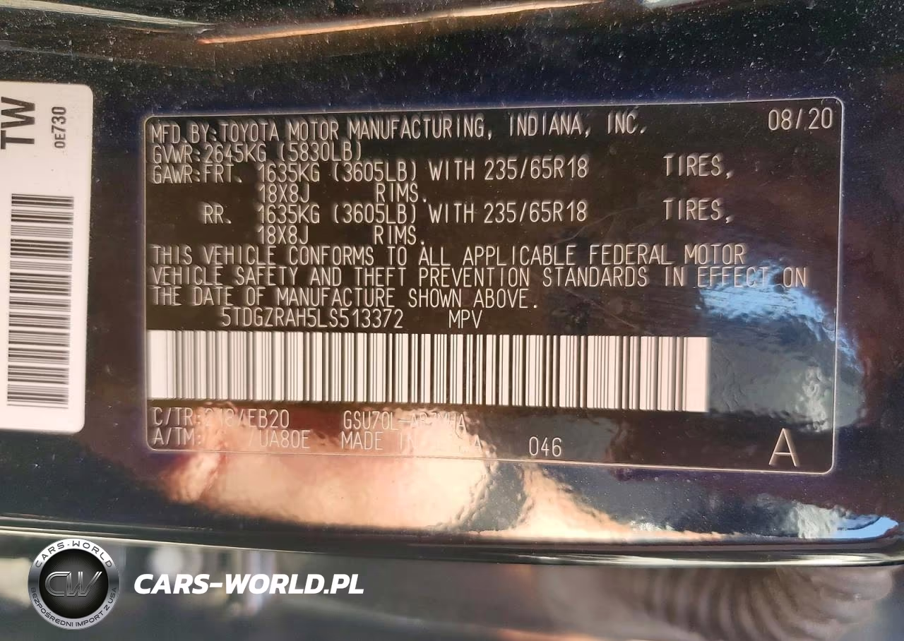 2020 Toyota Highlander Xle VIN:5TDGZRAH5LS513372 - 13