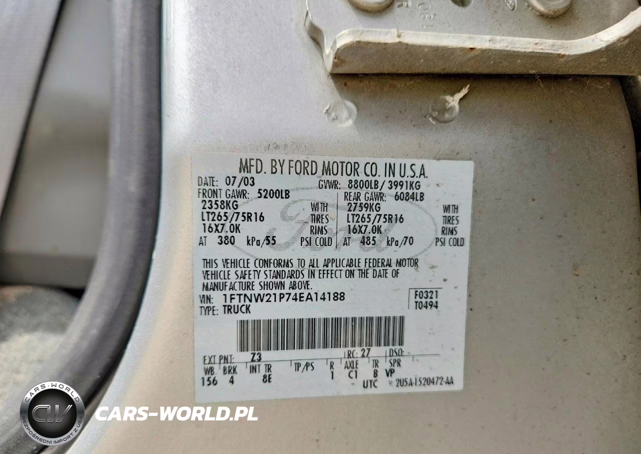 2004 Ford F250 Super Duty VIN:1FTNW21P74EA14188 - 13