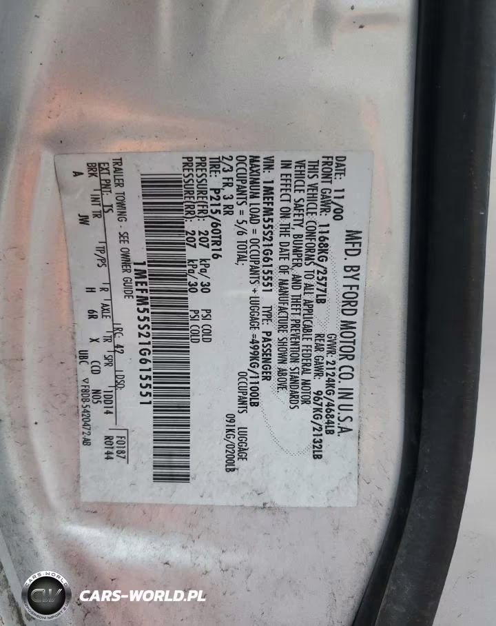 2001 Mercury Sable Ls Premium VIN:1MEFM55S21G615551 - 12