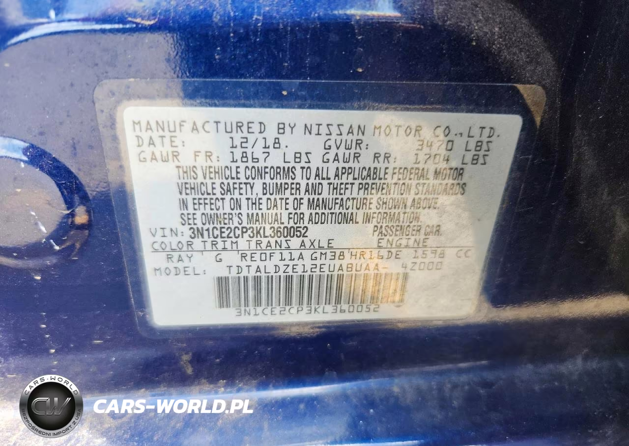 2019 Nissan Versa Note Sv VIN:3N1CE2CP3KL360052 - 12