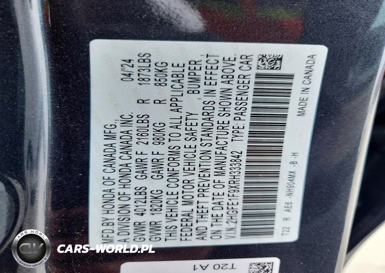 2024 Honda Civic Touring VIN:2HGFE1F9XRH333842 - 13