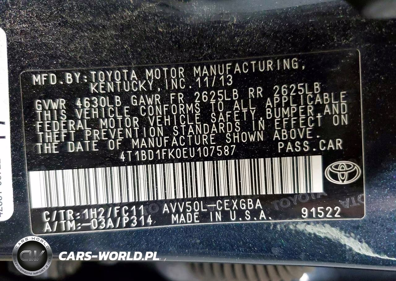 2014 Toyota Camry Hybrid Xle VIN:4T1BD1FK0EU107587 - 12