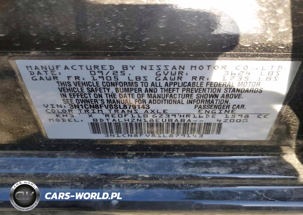 2025 Nissan Versa Sr VIN:3N1CN8FV8SL879143 - 12