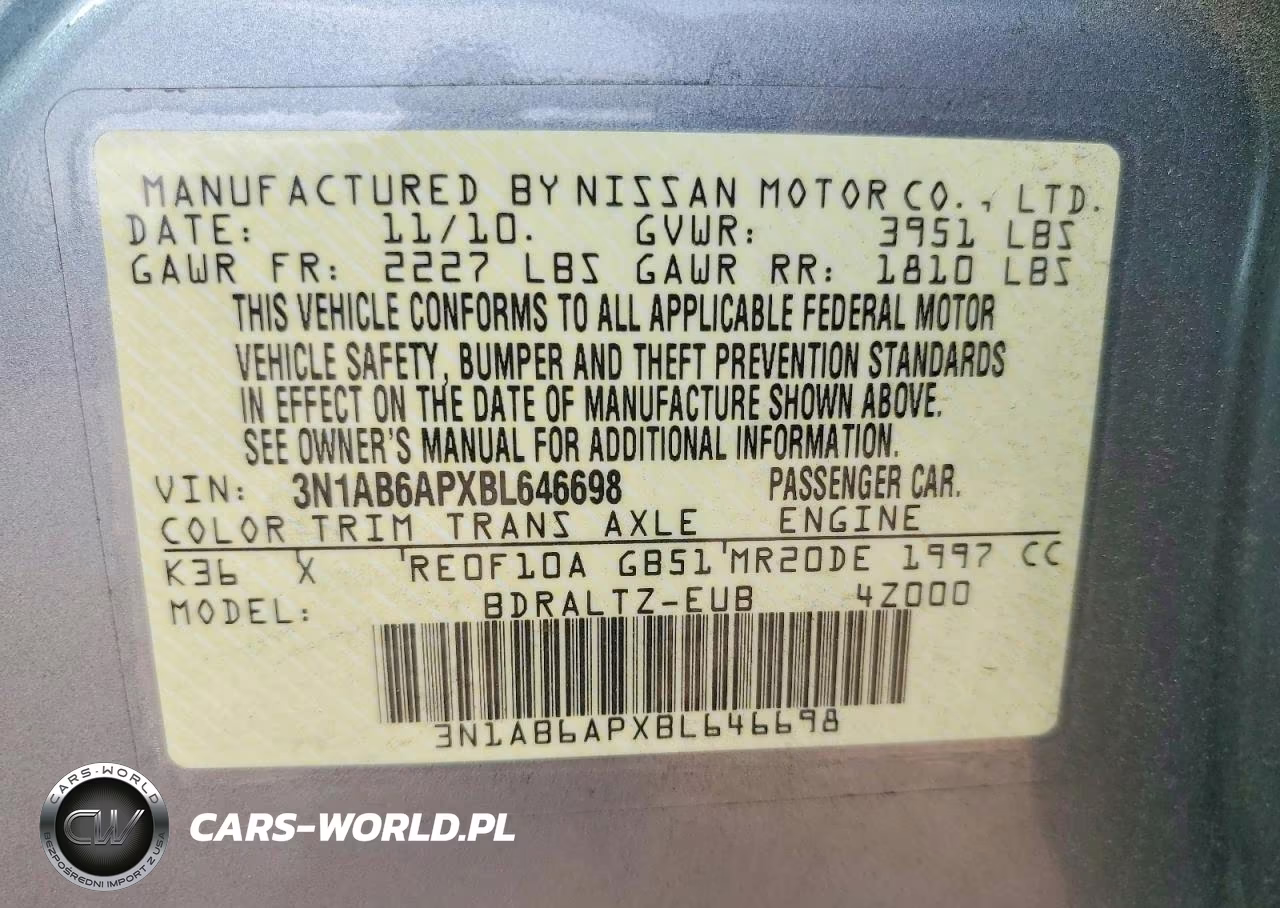 2011 Nissan Sentra 2.0 VIN:3N1AB6APXBL646698 - 12