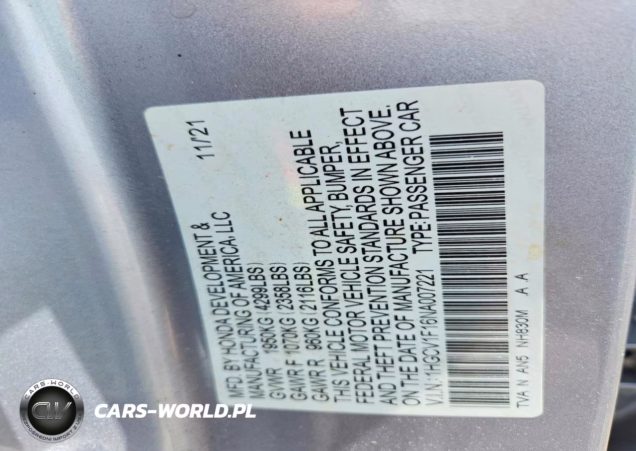 2022 Honda Accord Lx VIN:1HGCV1F16NA007221 - 13