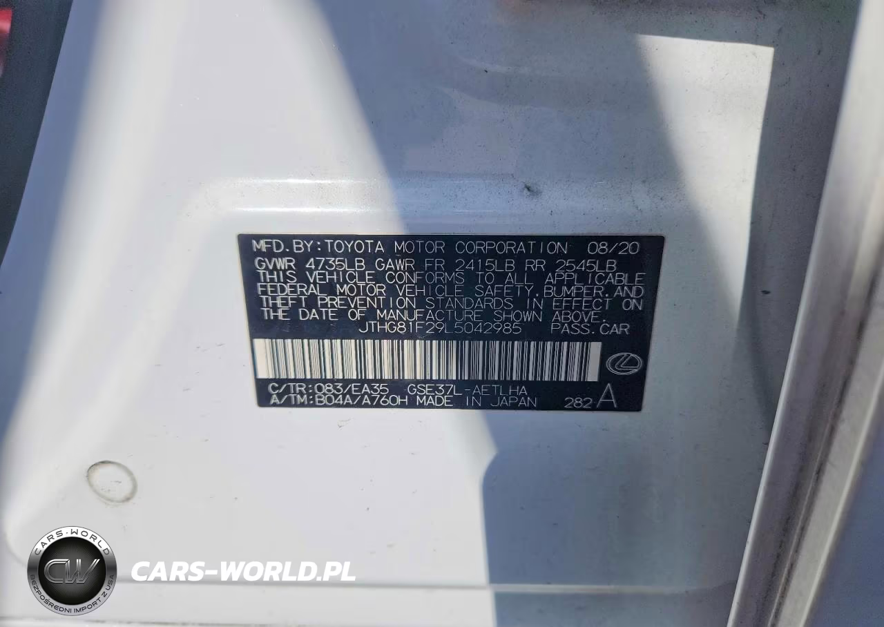 2020 Lexus Is 300 F Sport VIN:JTHG81F29L5042985 - 12