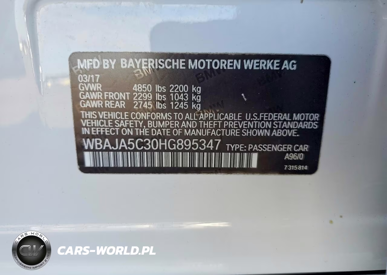 2017 BMW 530 I VIN:WBAJA5C30HG895347 - 12