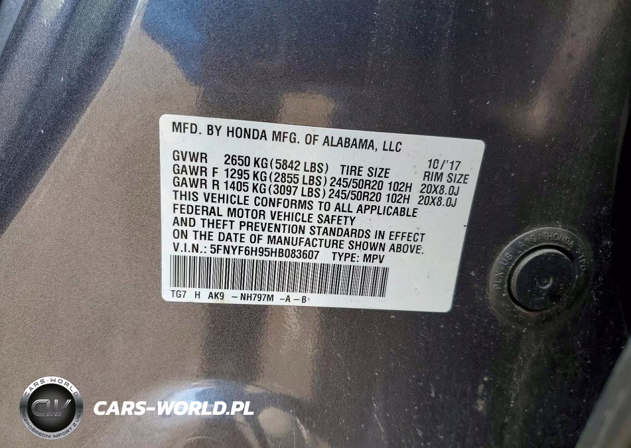 2017 Honda Pilot Touring VIN:5FNYF6H95HB083607 - 13