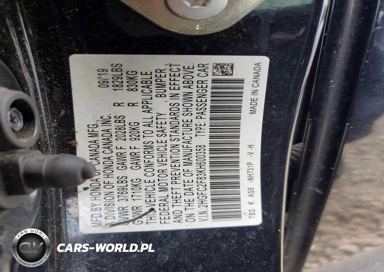 2019 Honda Civic Sport VIN:2HGFC2F83KH600358 - 12