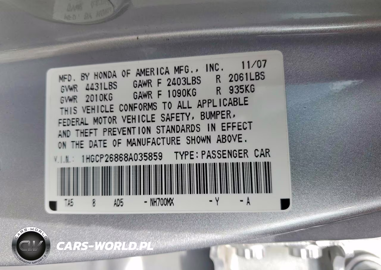 2008 Honda Accord Exl VIN:1HGCP26868A035859 - 12