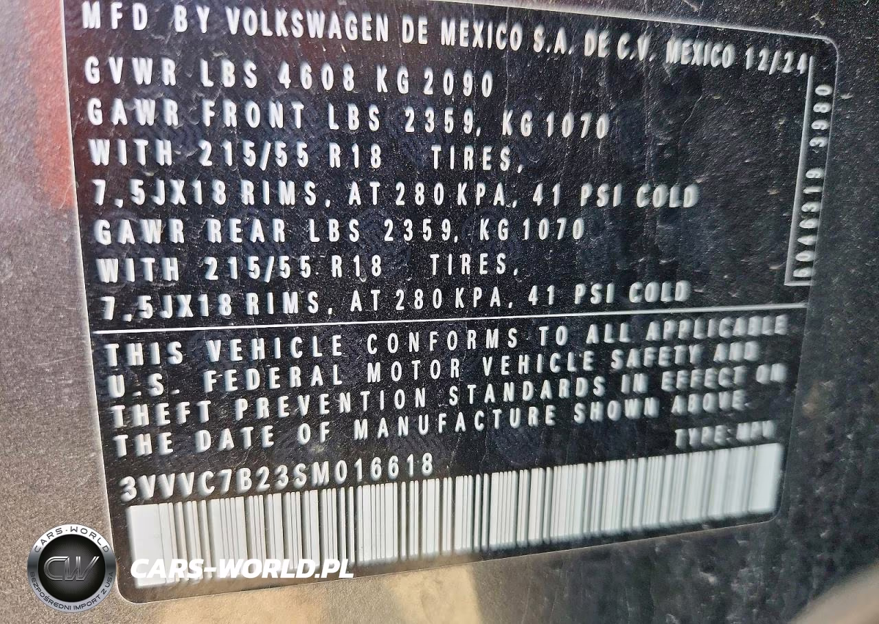 2025 Volkswagen Taos Se VIN:3VVVC7B23SM016618 - 14