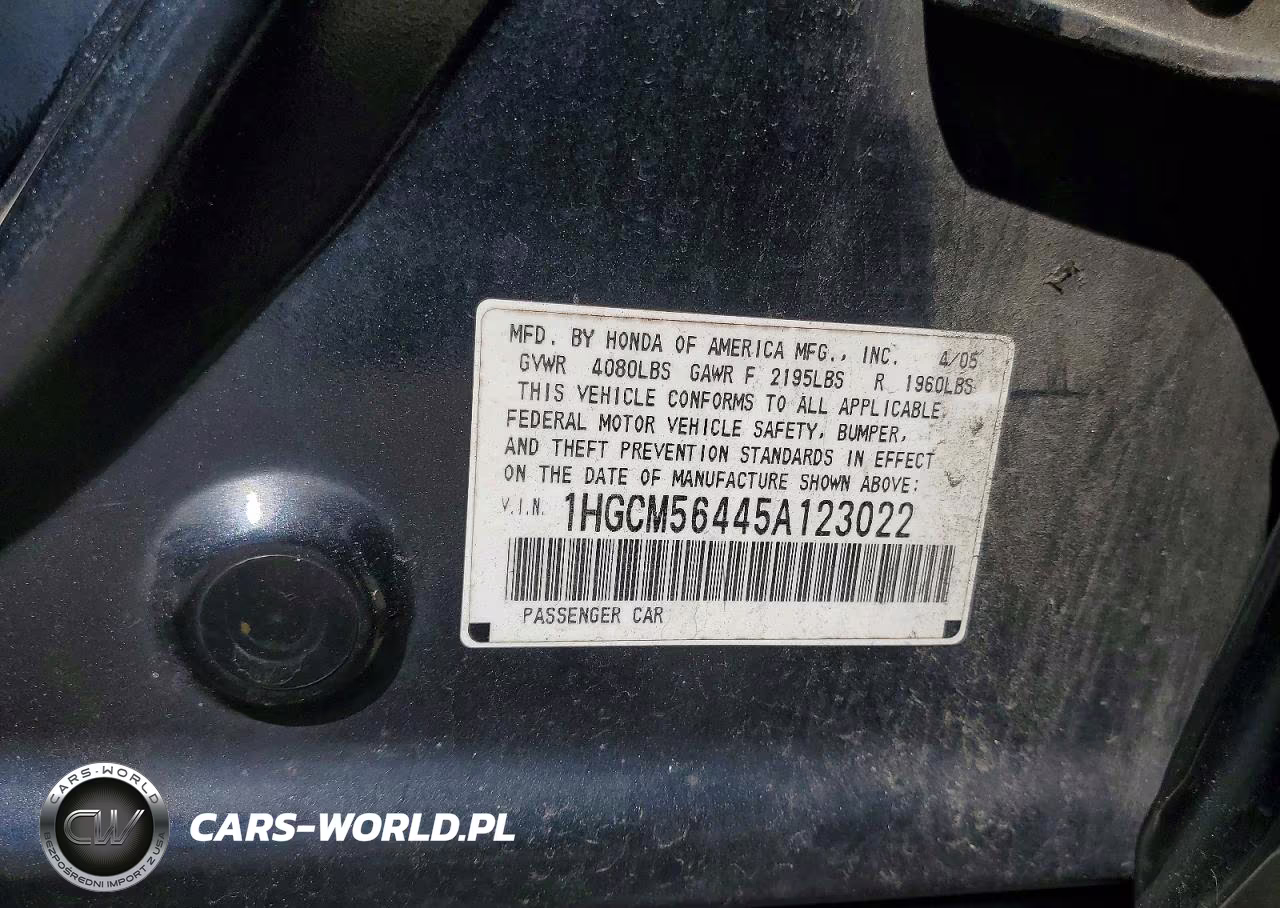2005 Honda Accord Lx VIN:1HGCM56445A123022 - 12