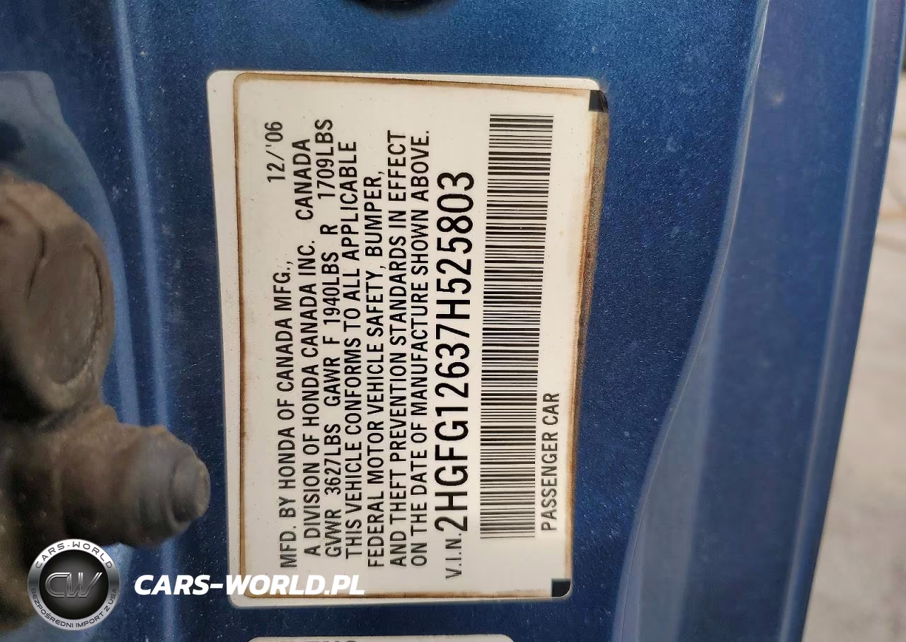 2007 Honda Civic Lx VIN:2HGFG12637H525803 - 12