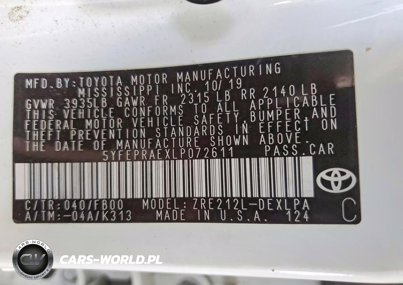 2020 Toyota Corolla Le VIN:5YFEPRAEXLP072611 - 12