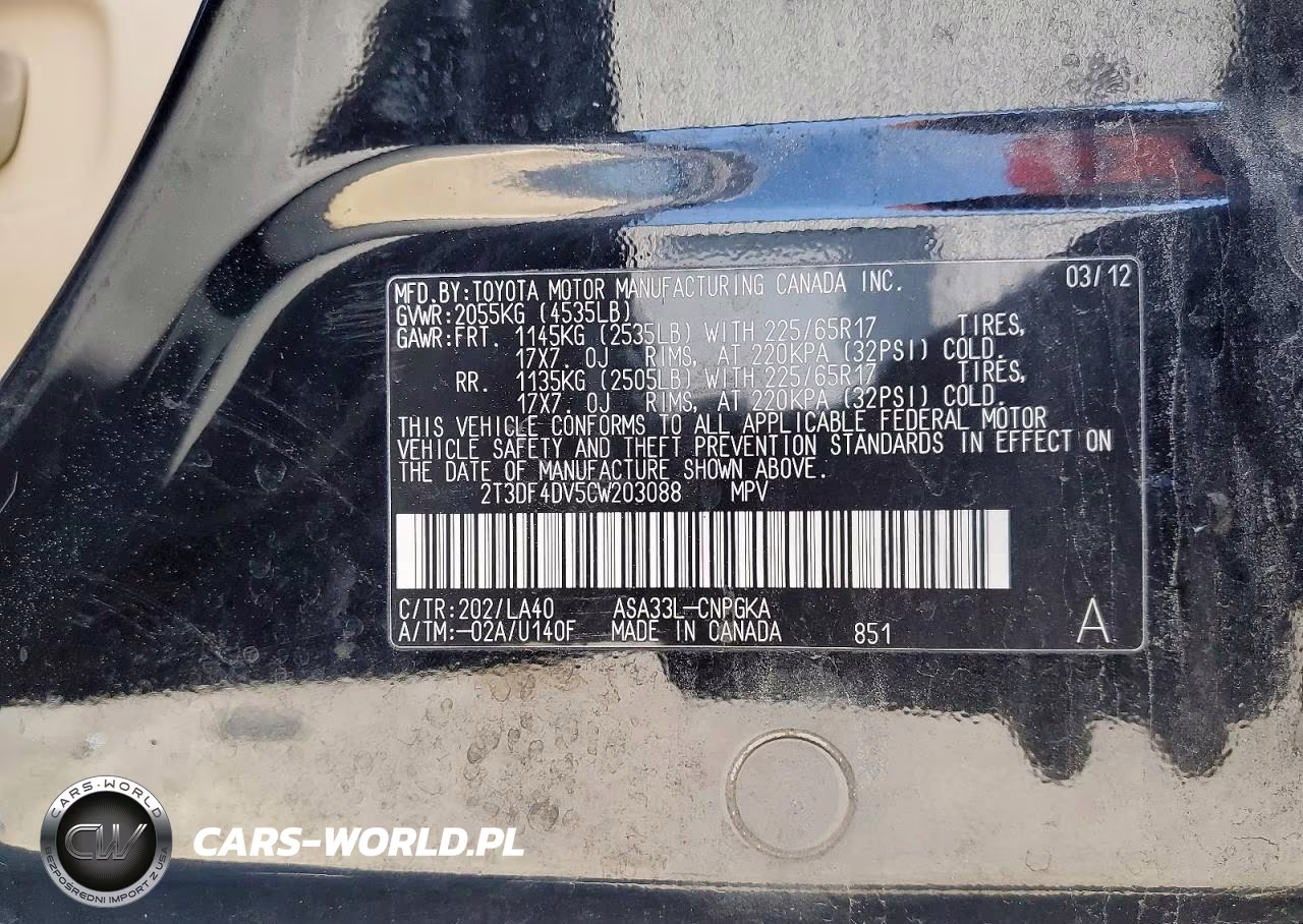 2012 Toyota Rav4 Limited VIN:2T3DF4DV5CW203088 - 13