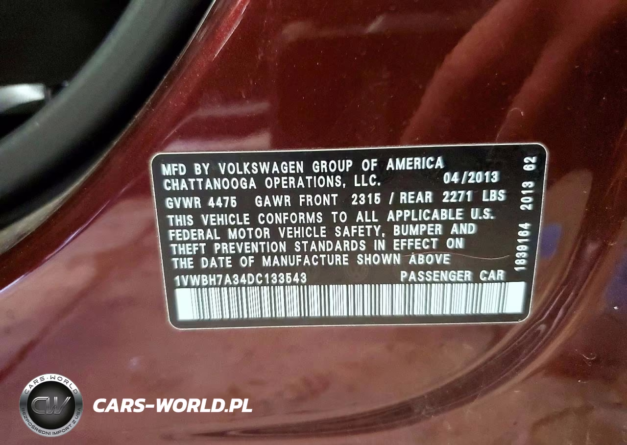 2013 Volkswagen Passat Se VIN:1VWBH7A34DC133543 - 12