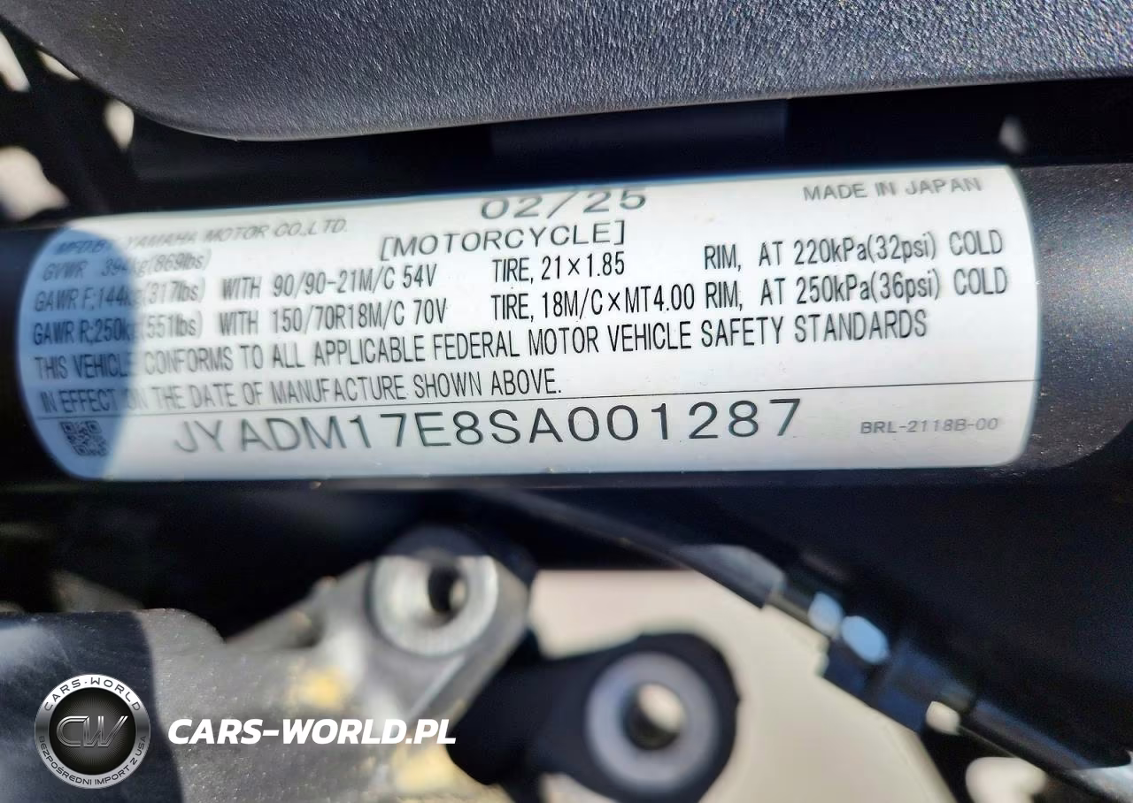 2025 Yamaha Xtz690 VIN:JYADM17E8SA001287 - 8