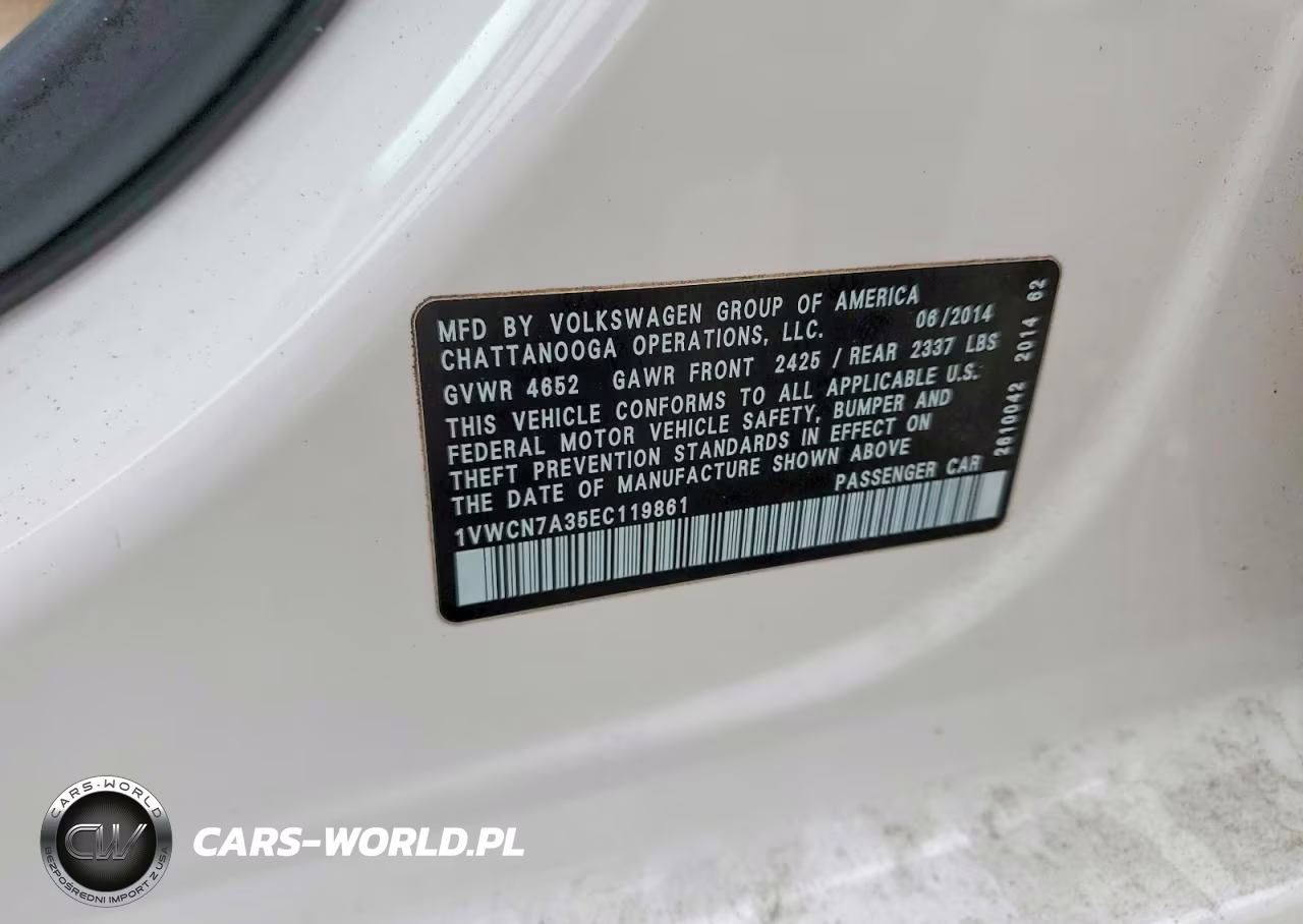 2014 Volkswagen Passat Sel VIN:1VWCN7A35EC119861 - 12