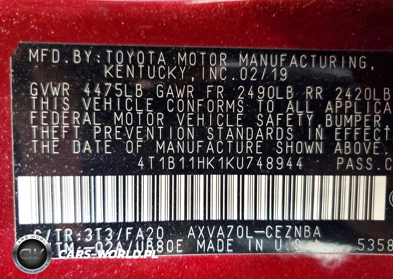 2019 Toyota Camry Le VIN:4T1B11HK1KU748944 - 13