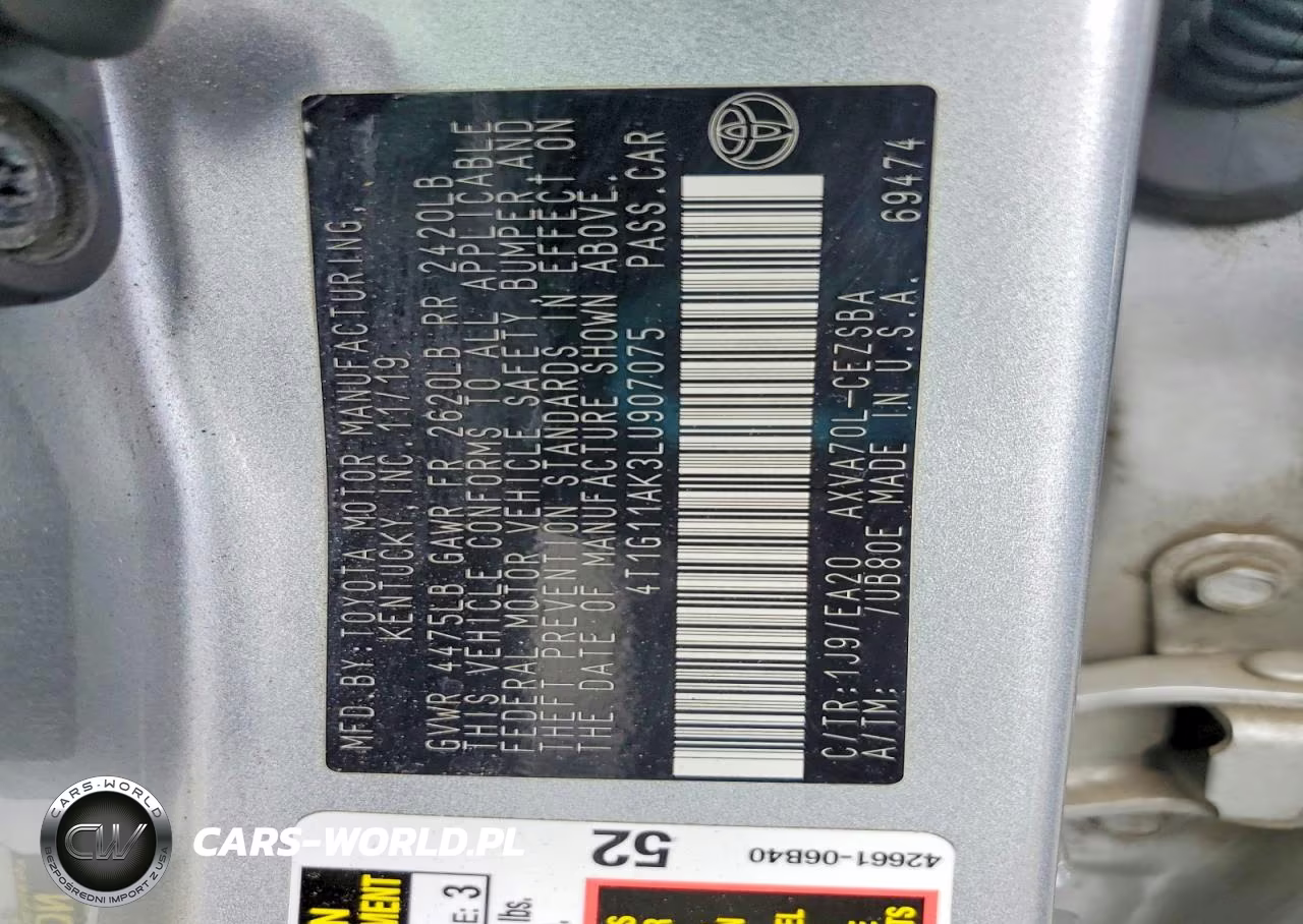 2020 Toyota Camry Se VIN:4T1G11AK3LU907075 - 13