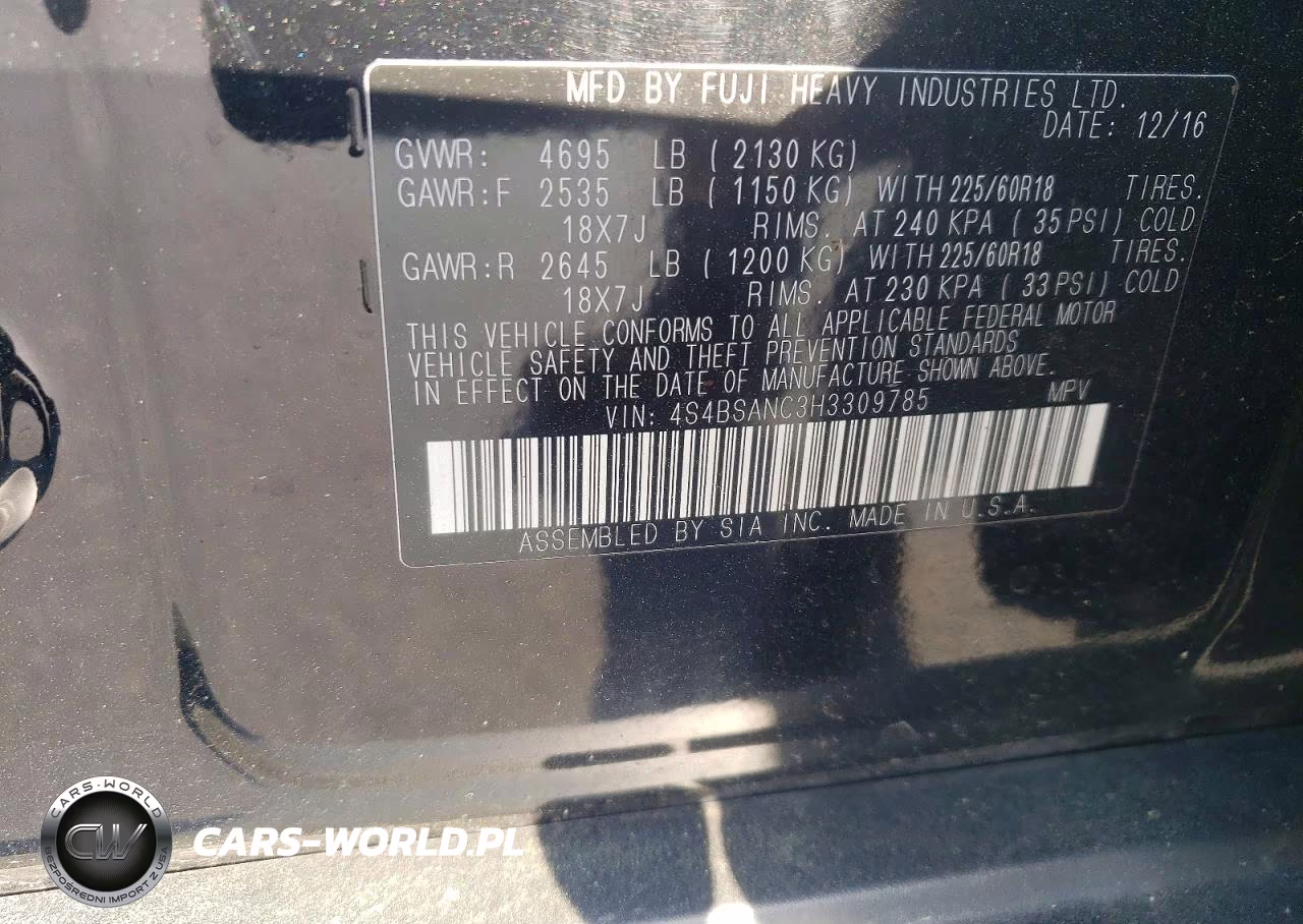 2017 Subaru Outback 2.5I Limited VIN:4S4BSANC3H3309785 - 13