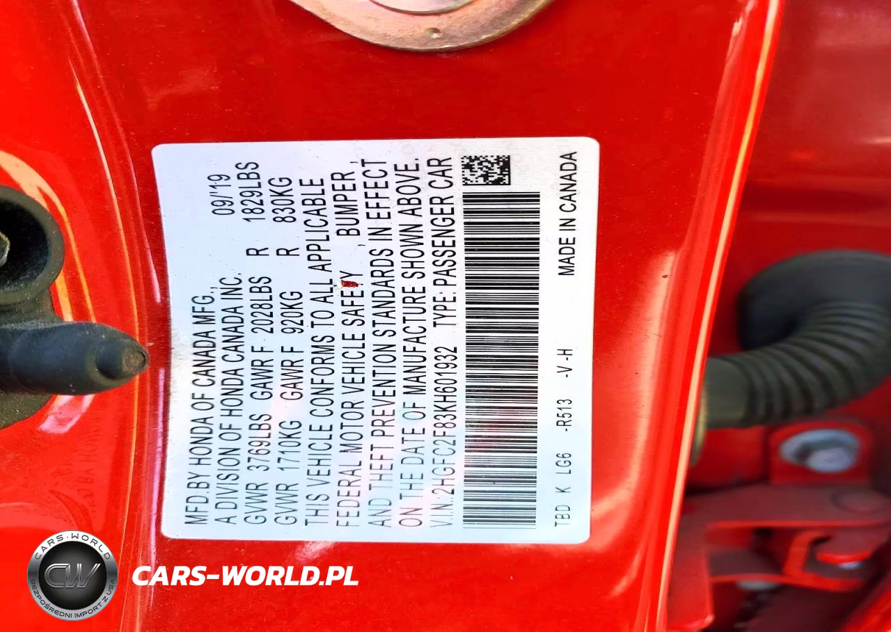 2019 Honda Civic Sport VIN:2HGFC2F83KH601932 - 12