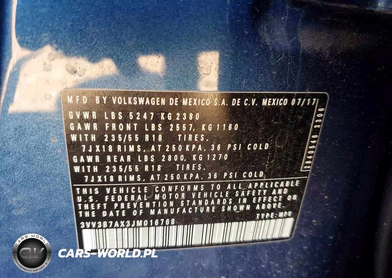 2018 Volkswagen Tiguan Se VIN:3VV3B7AX3JM016768 - 13