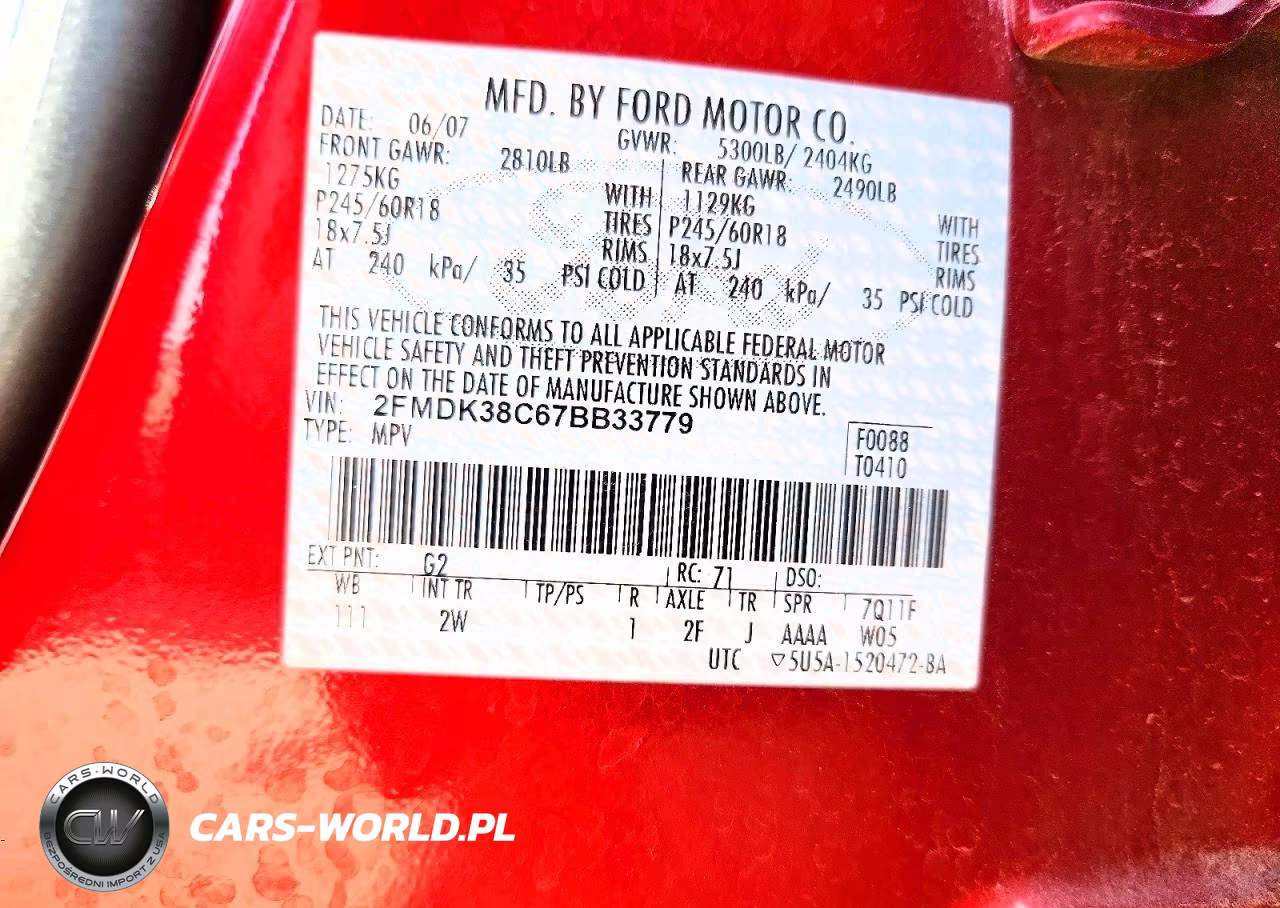 2007 Ford Edge Sel VIN:2FMDK38C67BB33779 - 14