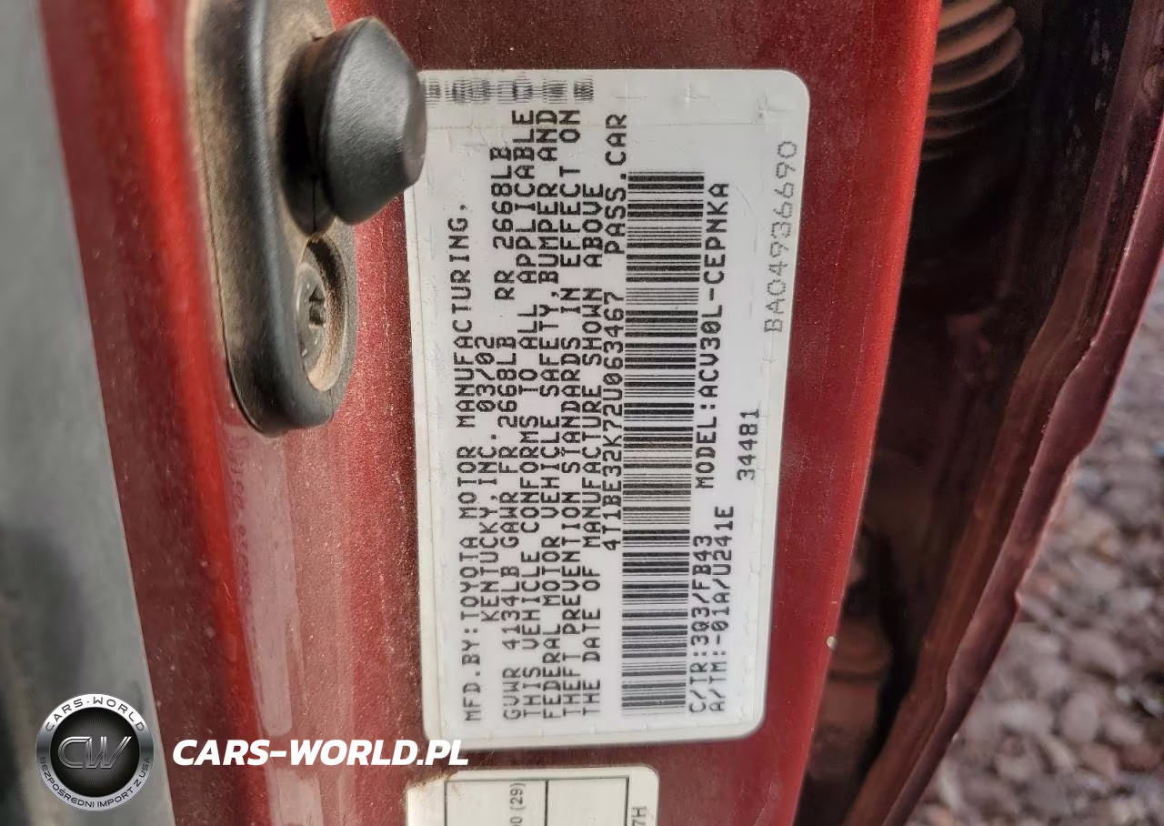 2002 Toyota Camry Le VIN:4T1BE32K72U063467 - 12