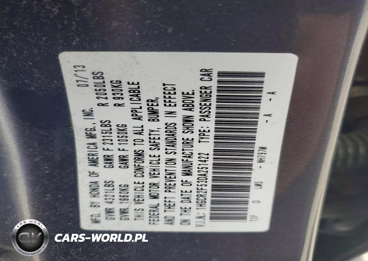 2013 Honda Accord Sport VIN:1HGCR2F53DA251422 - 12