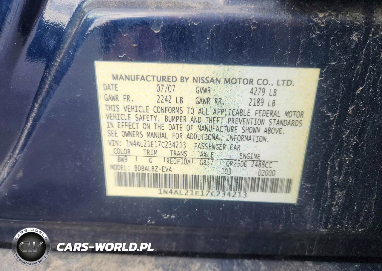 2007 Nissan Altima 2.5 VIN:1N4AL21E17C234213 - 12