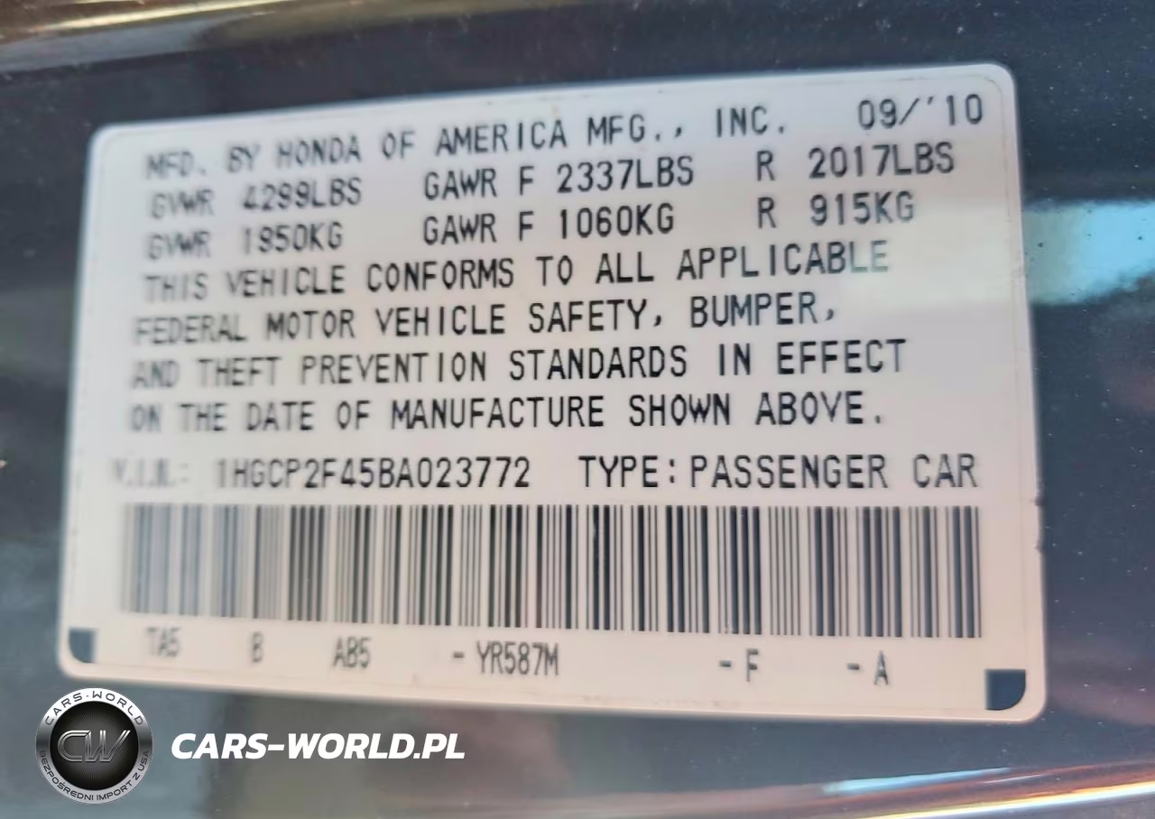 2011 Honda Accord Lxp VIN:1HGCP2F45BA023772 - 12