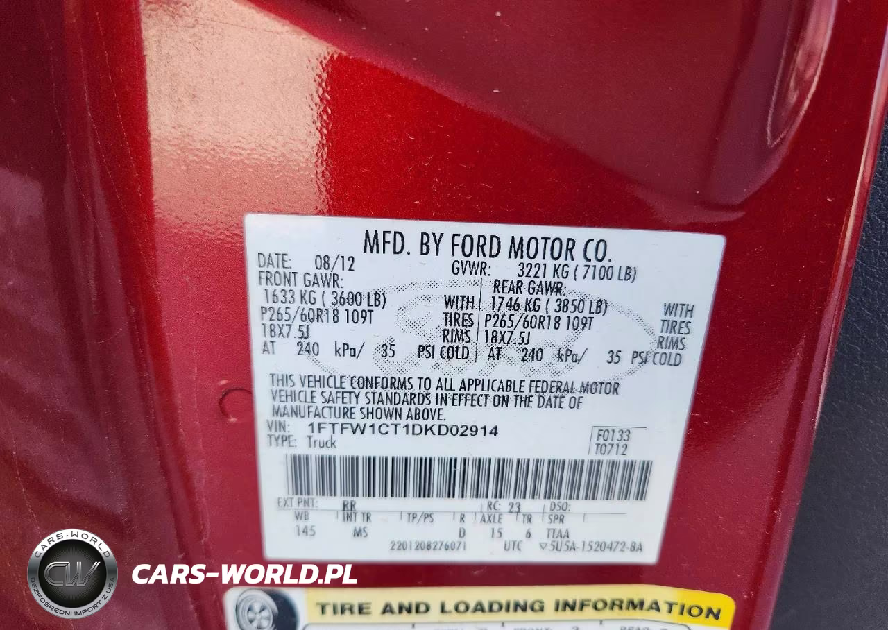2013 Ford F150 Supercrew VIN:1FTFW1CT1DKD02914 - 12