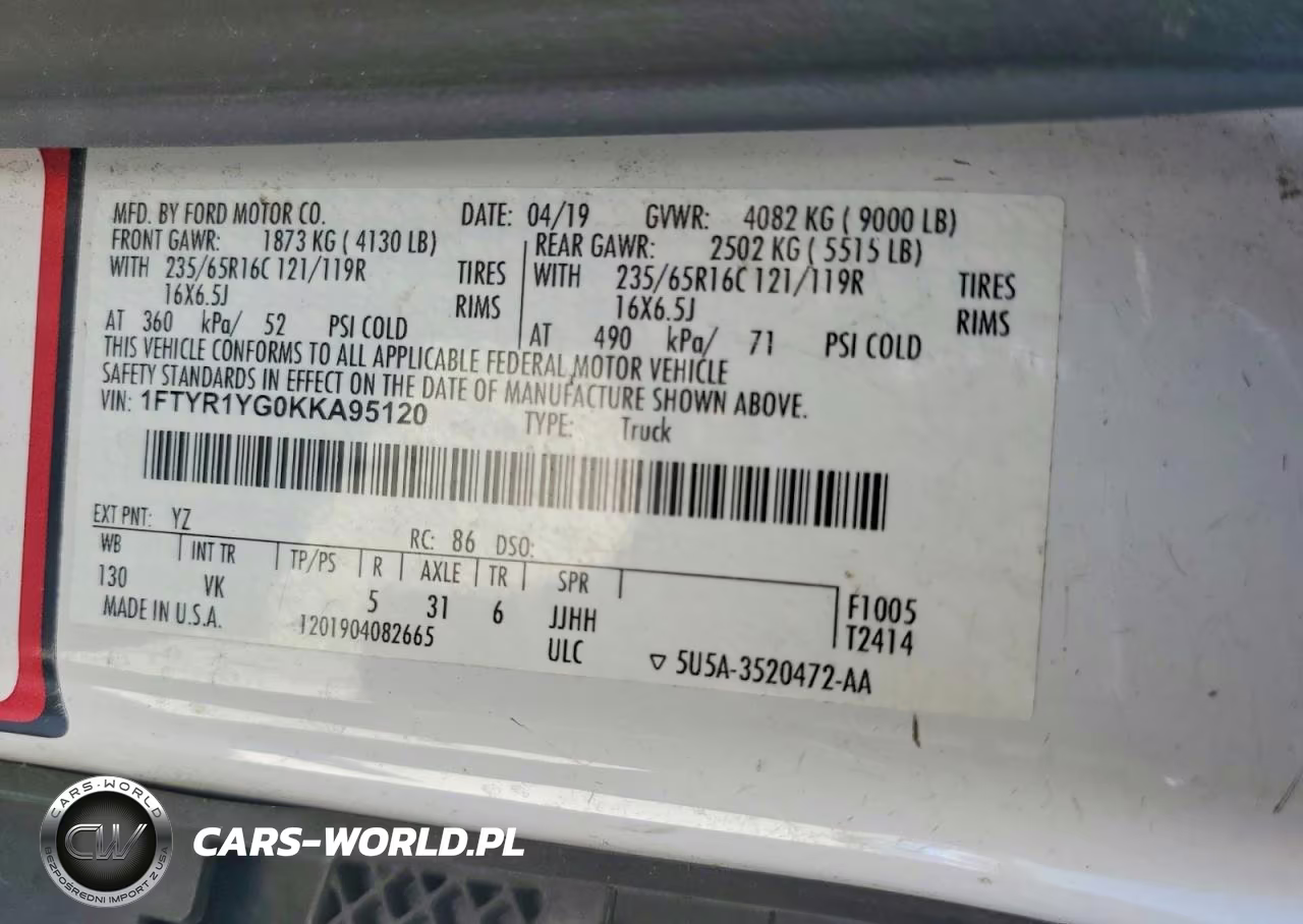 2019 Ford Transit T-250 VIN:1FTYR1YG0KKA95120 - 12